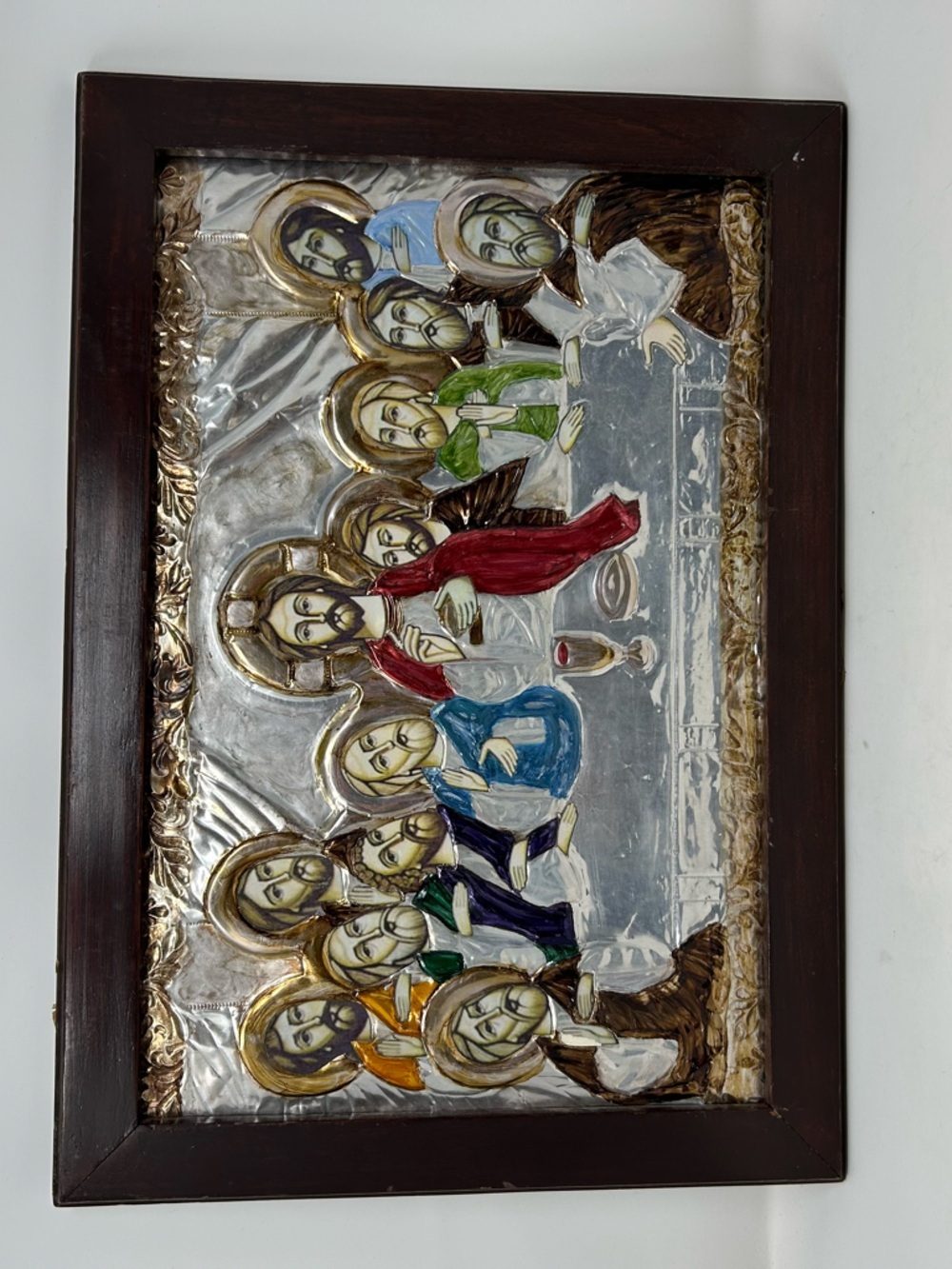 Framed Religious Last Supper Wall Art - Multi-Color Metal Relief